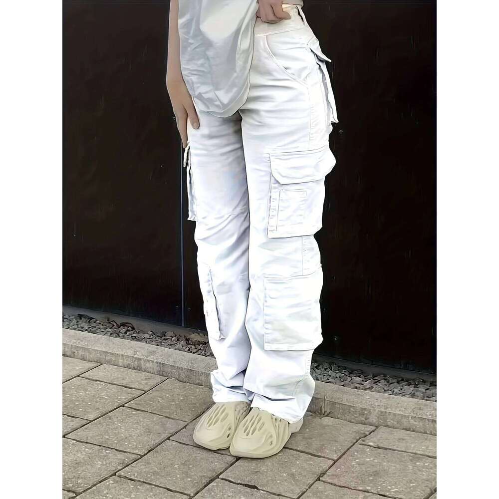 Y2K women's street hip-hop style high waisted fashionable trend workwear denim casual pants