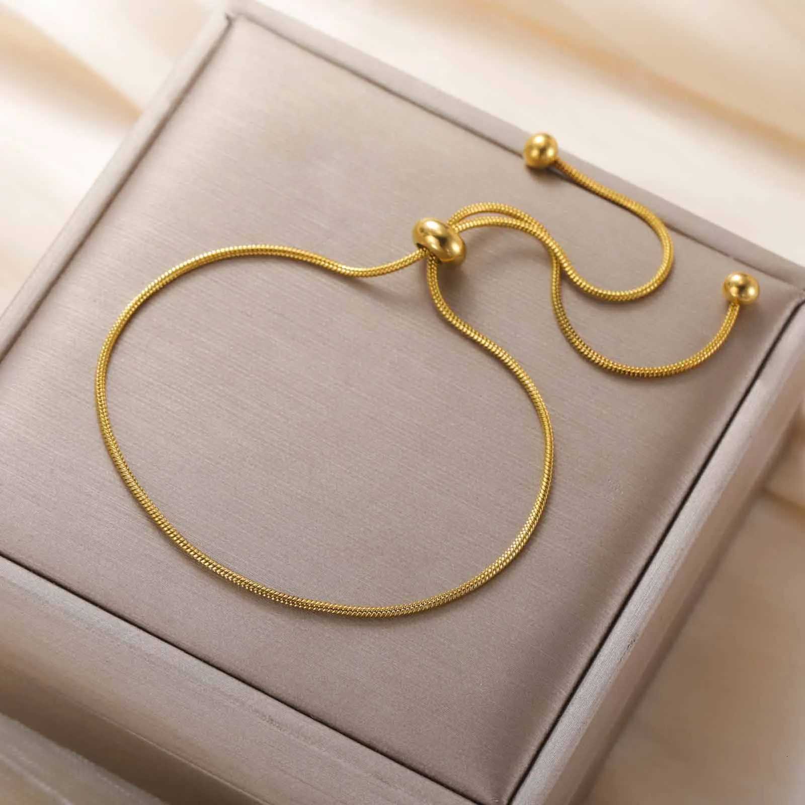 Adjustable Round Snake Chain Bracelet Stainless Steel Gold Plated Pull Bracelets for Women Girls Gifts Wholesale 2025 W250728
