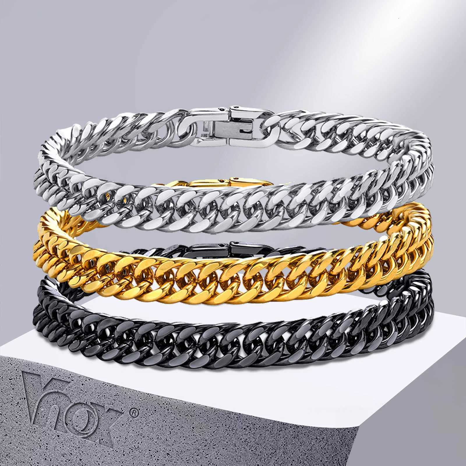 Vnox Mens Stainless Steel 7/8/9/10/12/15MM Link Chain Miami Cuban Bracelets for Men Boys Jewelry 19cm/21.5cm Gift for Dad W250728