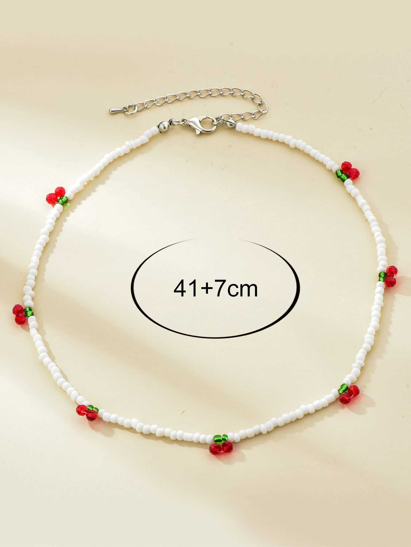 Delicate Beaded Necklace with Strawberry Cherry Accents Sweet Fresh Summer Jewelry for Women Z250910