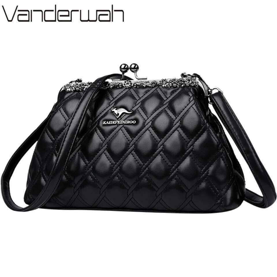 Women s Black Quilted Kiss Lock Crossbody Bag Vintage Style Clutch Shoulder Purse Handbags Bags Designer Small Sac bag