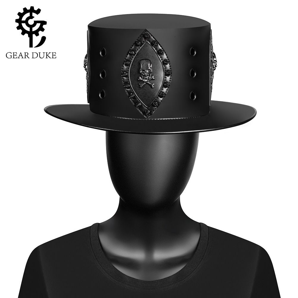 Halloween Performance Punk PU Leather Flat Rivet Unisex Magic Gentleman Top Hat Women Party Supplies ddmymoon