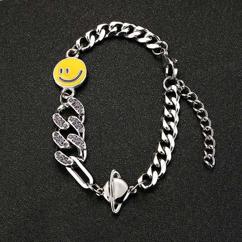 Retro Smile Face Cuban Link Chain Bracelet for Men Stainless Steel Punk Gothic Hip Hop Accessories Unisex Jewelry Trendy Gift W250728