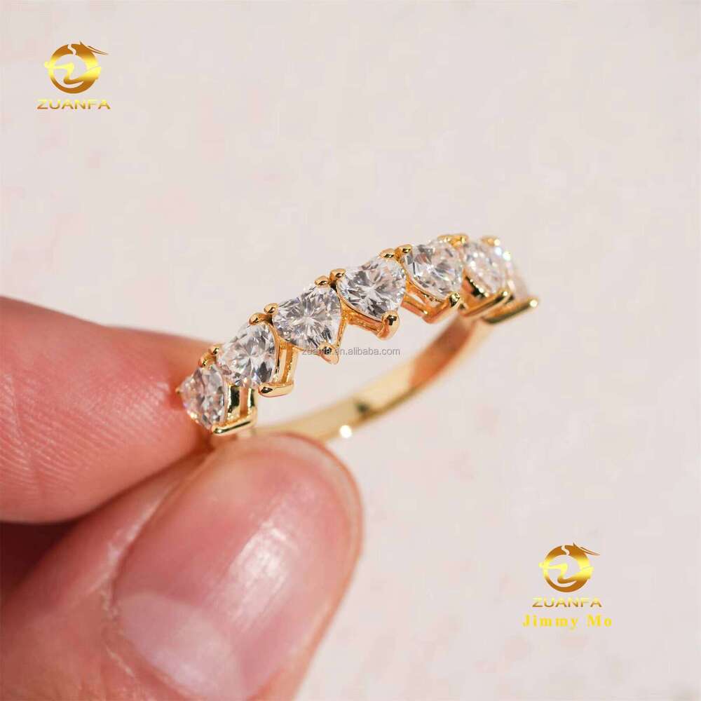 Unique Design Elegant Silver Gold Plated Full Diamond Tester Bridal Jewelry D Heart Silicon Stone Eternal Ring