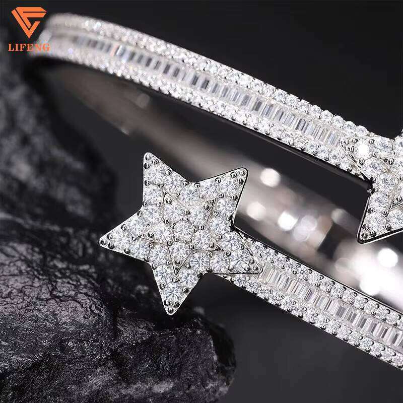 Lifeng Jewelry Pass Dia Tester VVS Moissanite Star Bangle Baguette Cut Sier Bling Men Women Bracelet