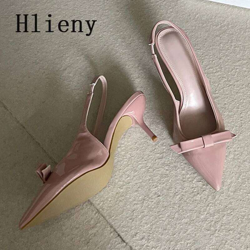 Hlieny Designer Bowknot Pointed Toe High Heels Mules Women Pumps Fashion Slides Sexy Slingback Sandals Elegant Party Dress Shoes
