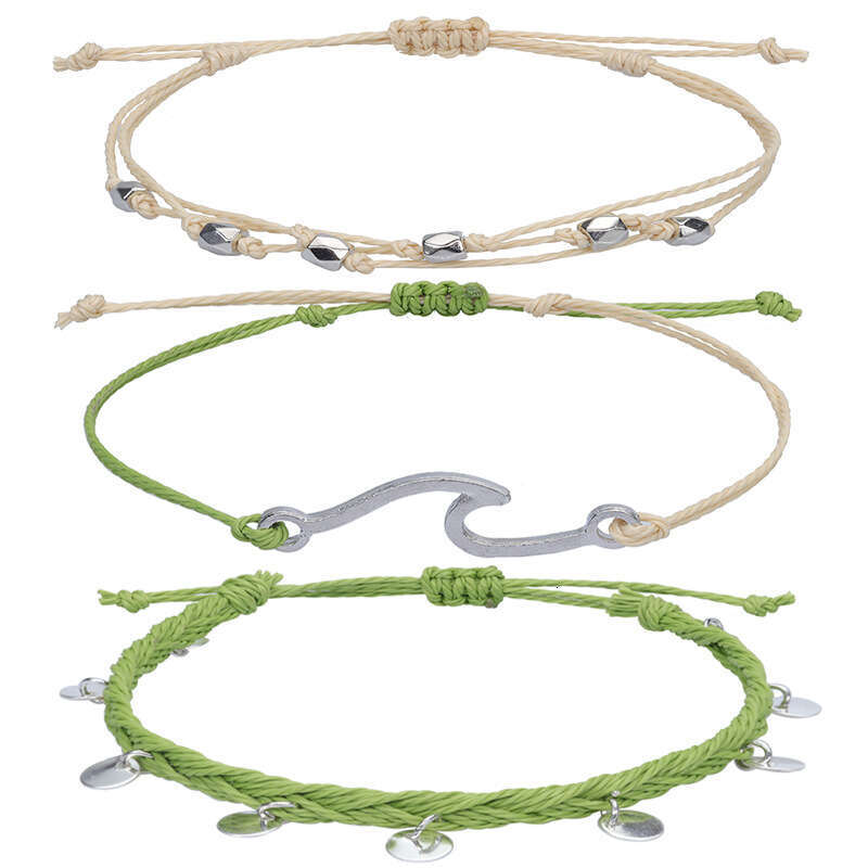 Wax Thread Braided Wave Bracelet Bohemian Style Women's Anklet Three-Piece Set ddmypluto