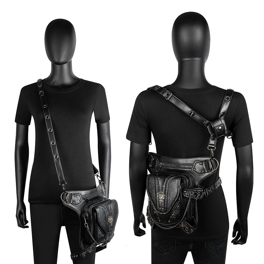 PU Leather Punk Chain Skull Motorcycle Women's Single Shoulder Crossbody Waist Bag Men ddmymoon