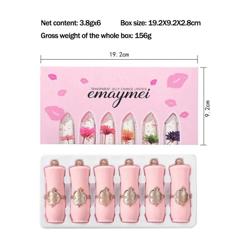 6Pcs/Box Crystal Clear Flower Jelly Lip Balm Kits Set Temperature Color Changing Lipstick r E Beauty Health 250726