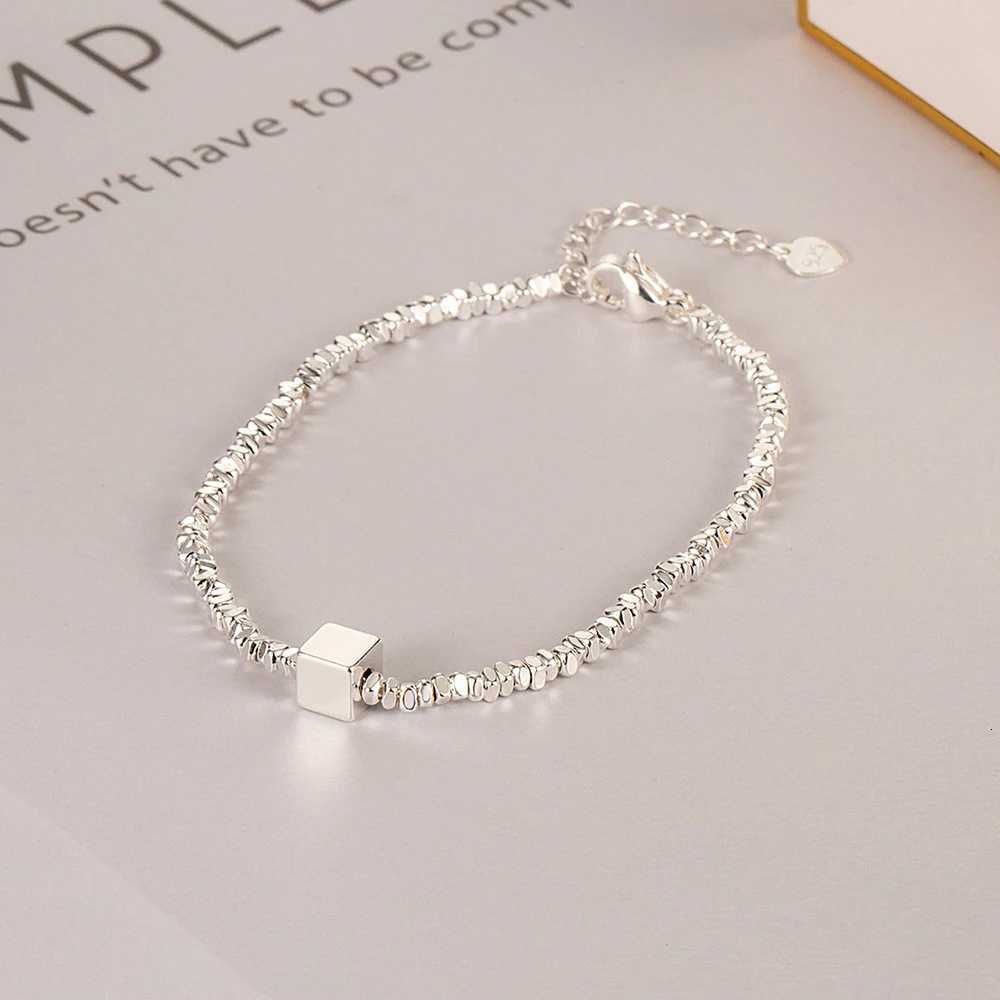 925 Sterling Silver Bracelet Cube Square Irregular Beads Geometric Punk For Women Girls Fashion Jewelry Gift Dropship Wholesale W250728