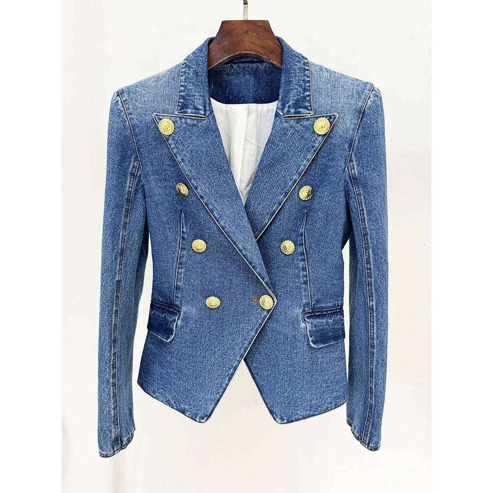 Modphy Quality Women'S Double Breasted Slim Fit Denim Blazer Long Sleeve Jean Jacket High Waisted Pencil Mini Skirt Set