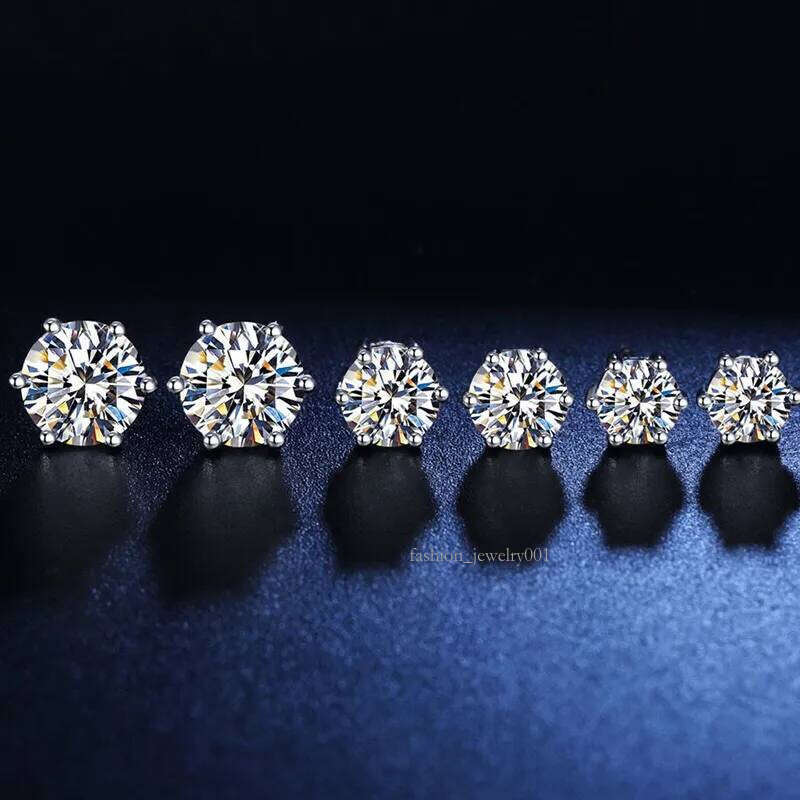 100% Real Moissanite Studs Pass Dia tester For Men Women Sier Platinum Plated Bride Wedding Gemstone Earrings