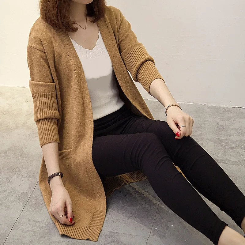 Autumn Winter Knitted Sweater Women Long Cardigan Korean Fashion Female Cardigans Sleeve Coat Jacket Ladies Outerwear 250728