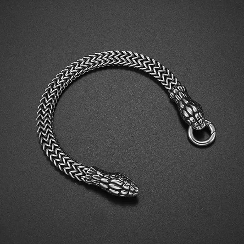 Mens Stainless Steel Snake Bracelet Double Headed Serpent Cuff Gothic Punk Jewelry Oversized Retro Bangle Unique Dark Gift W250728