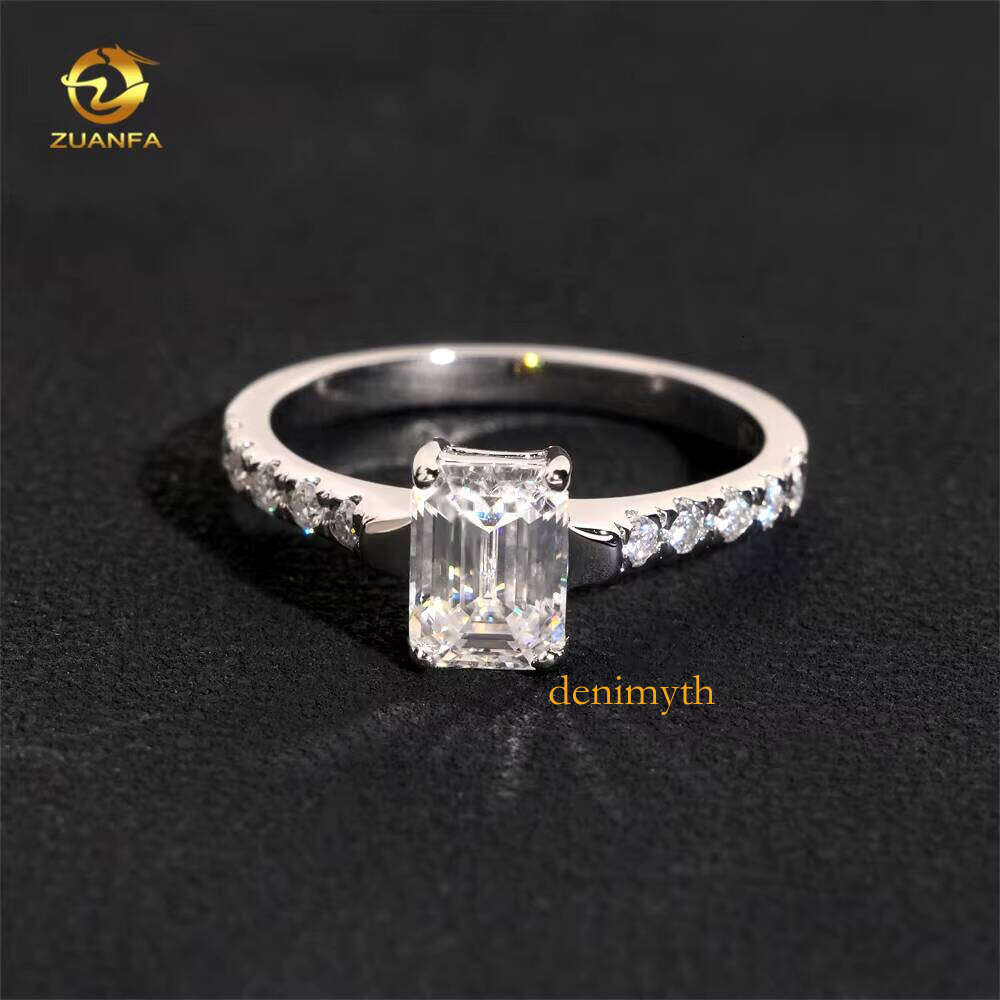 Pass Tester Real Engagement Moissanite Ring Emerald Valentine's Day Gift Fancy Cut