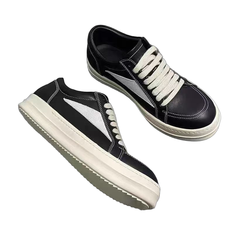 Men women casual shoes leather thick soled height increasing couple shoes Black White