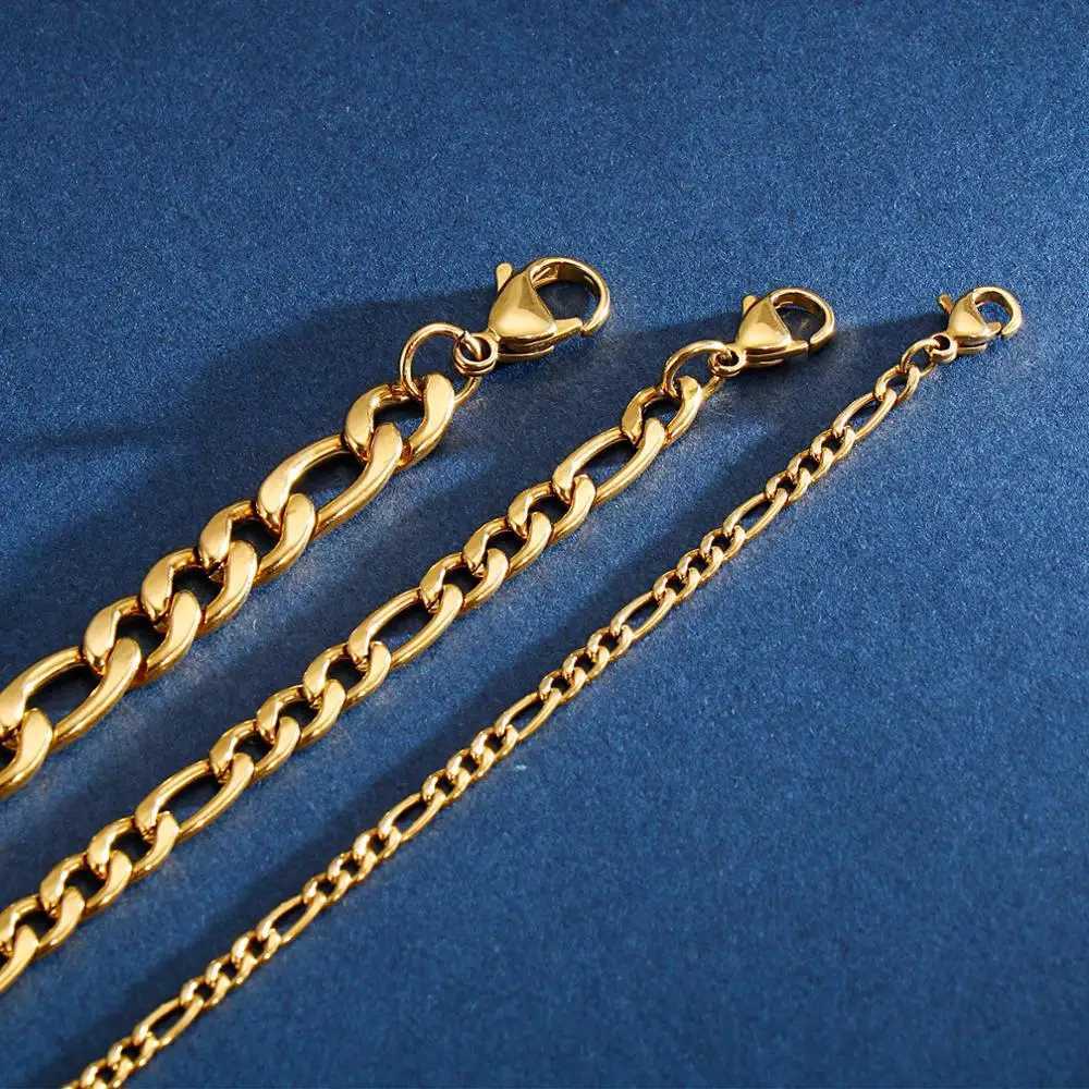 3/5/7mm Metal Gold Color Figaro Link Chain Bracelet For Men Stainless Steel Fashion Jewelry W250728