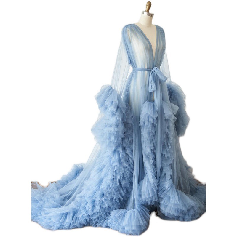 Lightweight Mesh Maternity Dress Long Gown for Photoshoot Studio Wear Sexy Morning Robe Catwalk Support