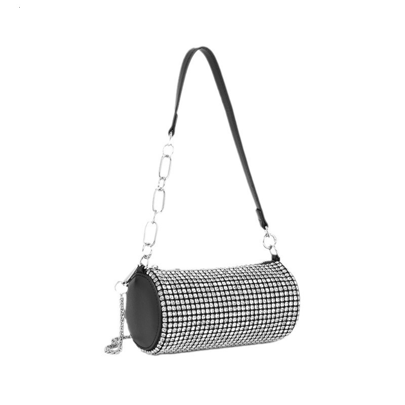 Luxury Brand Designer Bag Factory Direct Full Diamond Simple Cylinder Bag Women's Bag 2025 Summer New Fashion Inlaid Diamond Cylinder Shaped Hand