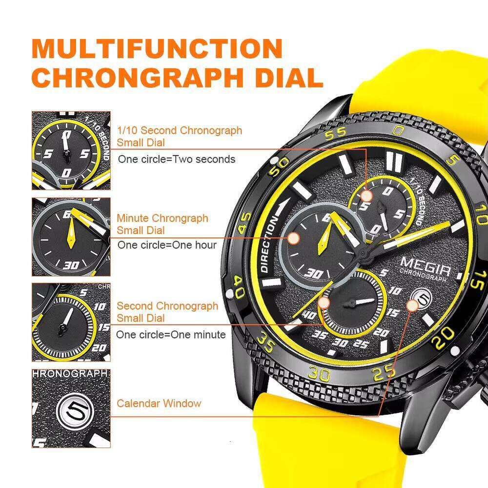 DHgargets MEGIR Men's Sports Watch - Chronograph, Luminous,Waterproof, Silicone Strap, Digital-Analog Wristwatch