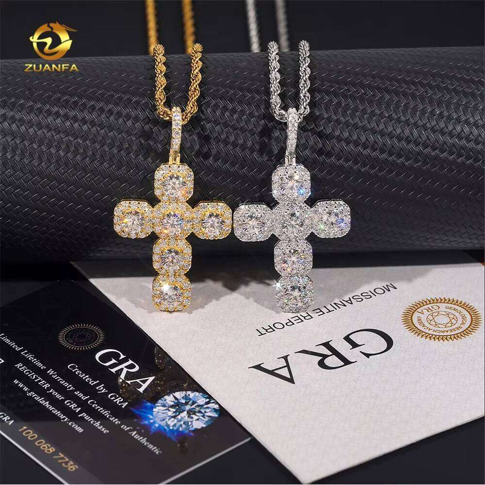 Fashion Customn Hip Hop Sier Iced Out Vvs Moissanite Lab Dia Jewelry Chain Cross Pendant