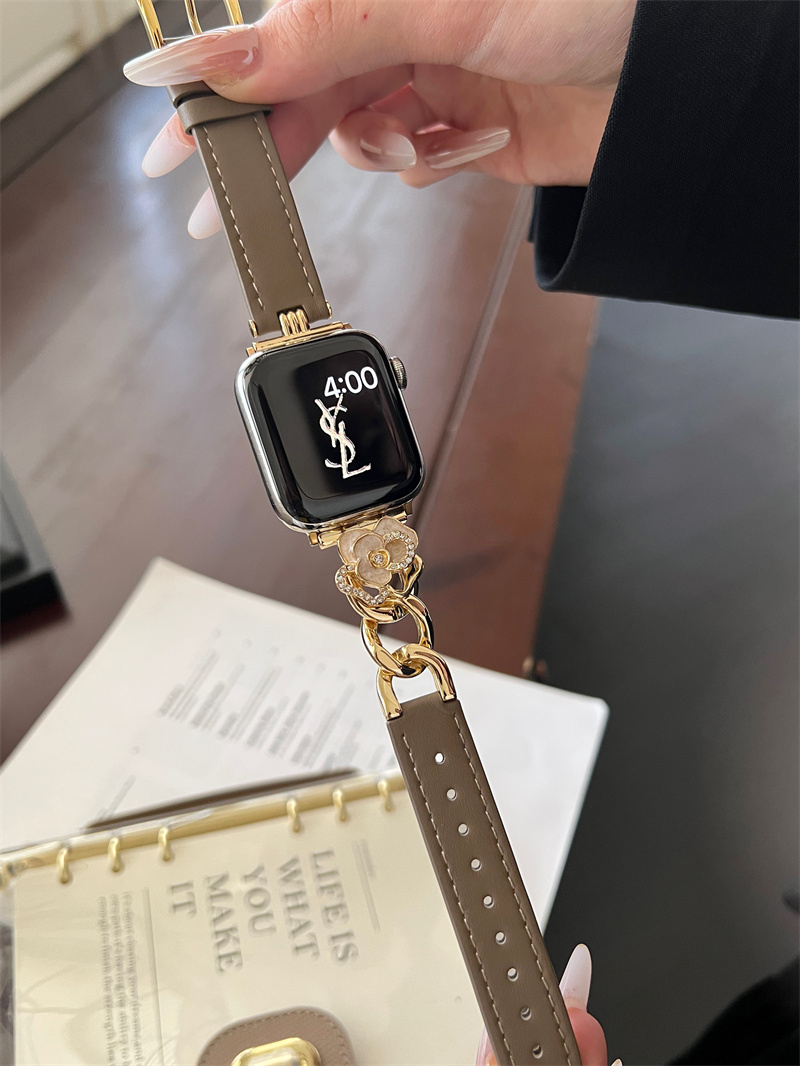 Luxury camellia flower designer apple watch band for iWatch series 10 9 8 7 6 5 4 3 ultra 2 Fashion Leather Smart Straps 42mm 38mm 40mm 44mm 41mm 45mm