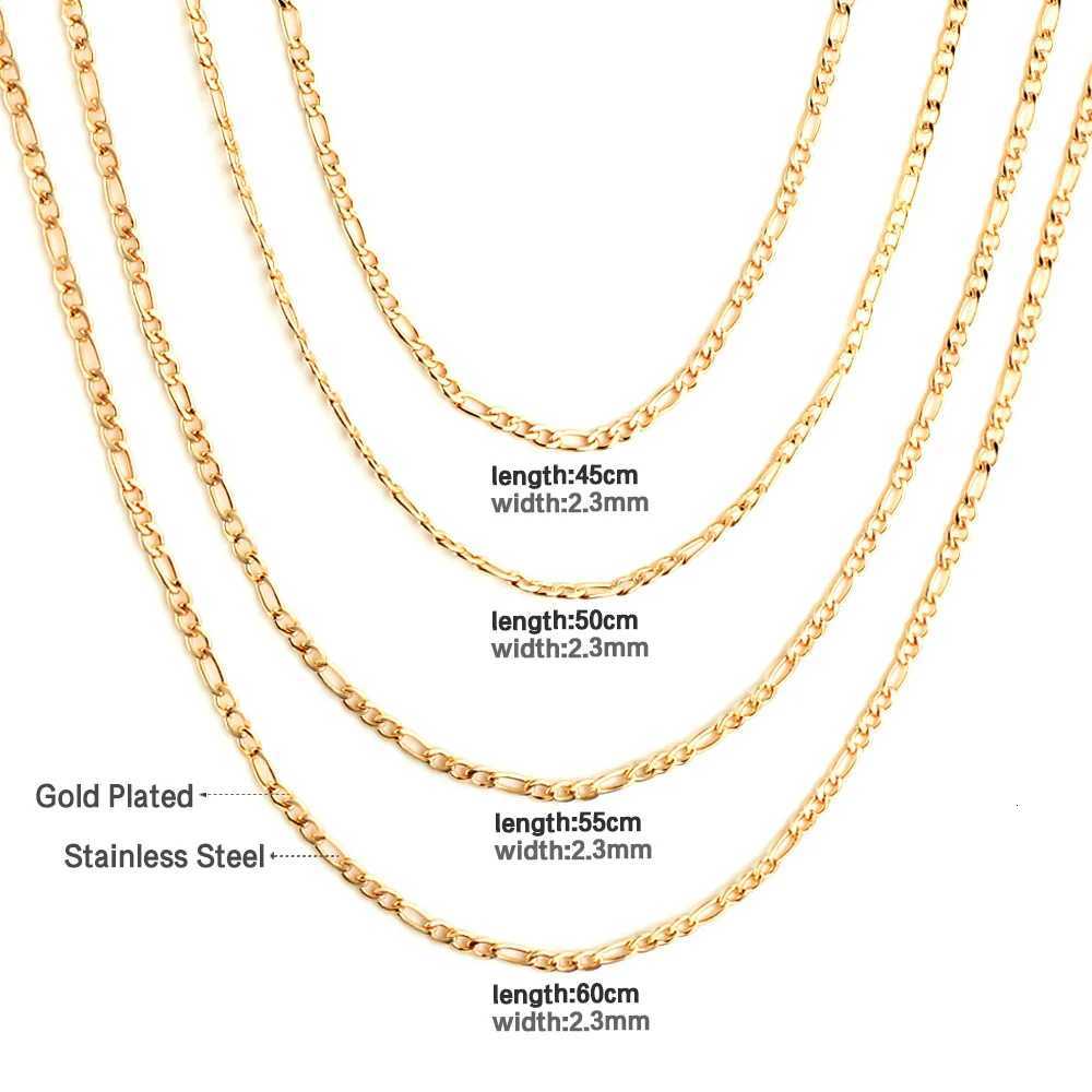 ASONSTEEL 1 Piece Fashion Figaro Cuban Link Chain Stainless Steel Necklace 45cm/50cm/55cm/60cm Gold Color Jewelry Gift for Women and Men XJ250708