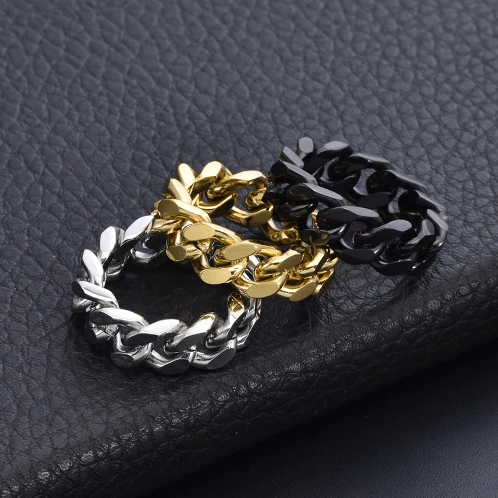 Mens Steel Cuban Chain Ring Punk Style Minimalist Jewelry Urban Streetwear Gothic Accessories for Men Birthday Gift 250723