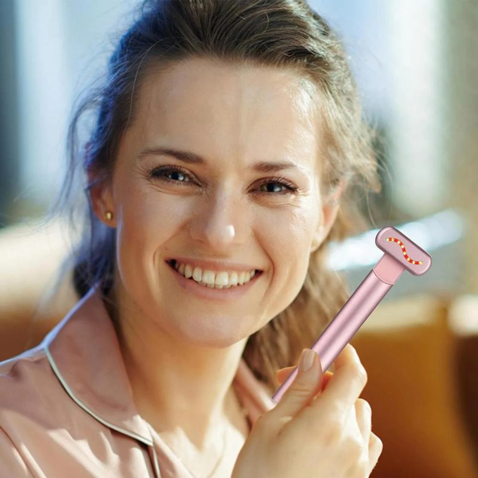 Eye Massager Wand Rechargeable Heated Vibration Electric Facial Beauty Device for Skin Care at Home Pink 250726