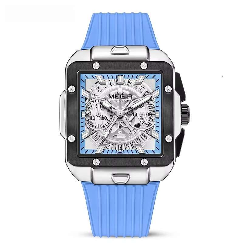 DHwatches MEGIR 2228 Men's Square Sport Watch - Chronograph, Luminous, 30M Waterproof, Silicone Strap, Fashion Quartz Watch with Date
