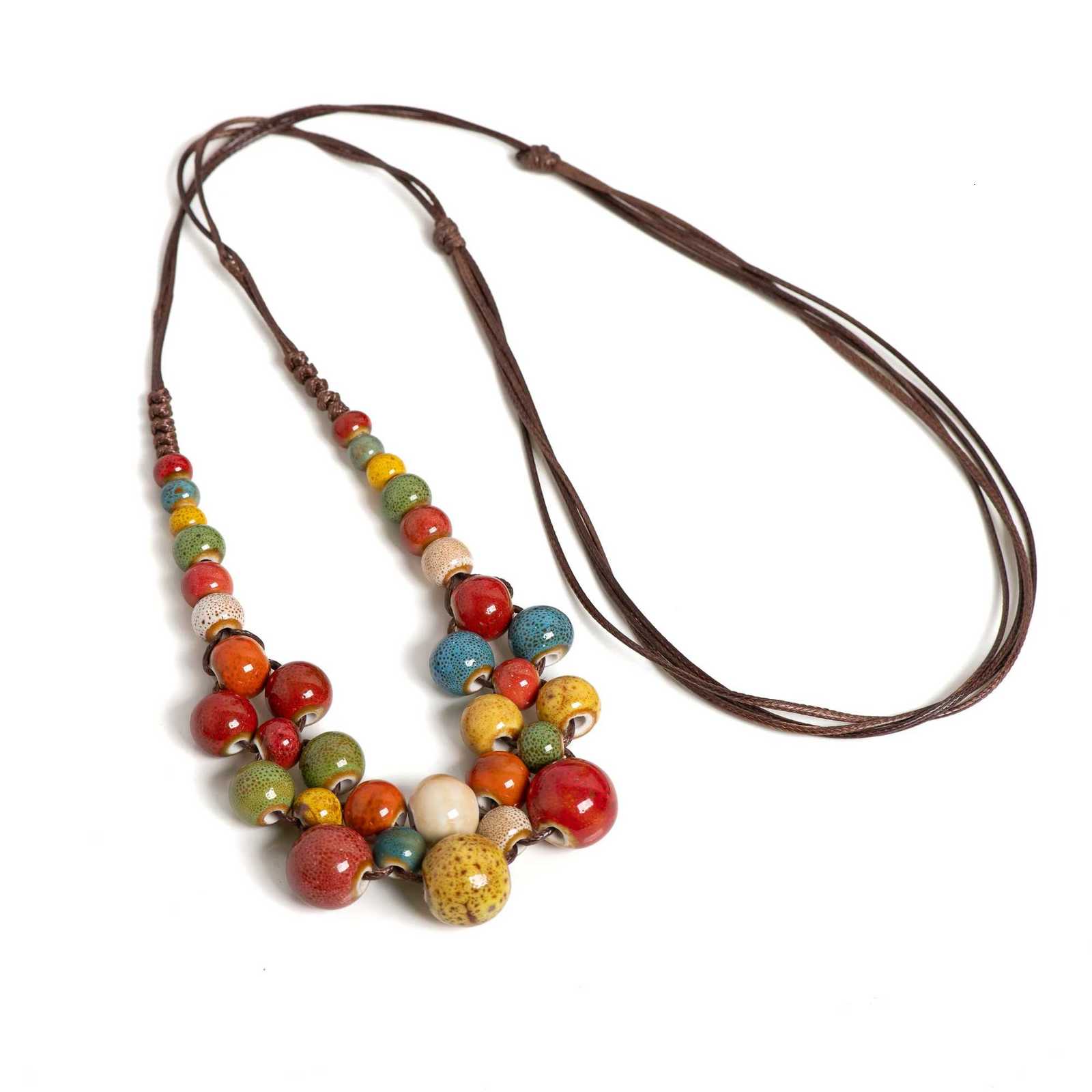 Boho Statement Necklace Multilayer Ceramic Beaded Necklace Adjustable Vintage Jewelry for Women Z250910