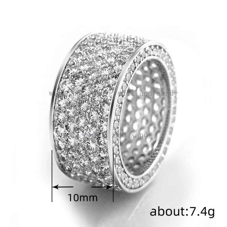 18K Gold Plated Ice Out Cubic Zirconia Ring Band Designer Rings Sterling Silver Charm Finger Tail Rows Diamond Gold Rings for Woman Men Luxury Jewelry