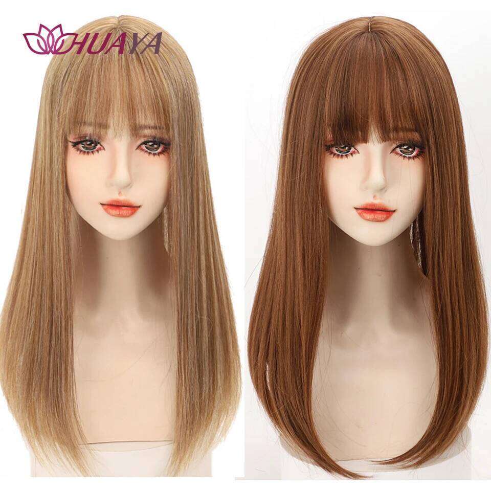 HUAYA Synthetic Women In Piece With Bangs Cover Thinning and White Hairpiece Top Clip on Hair Extension