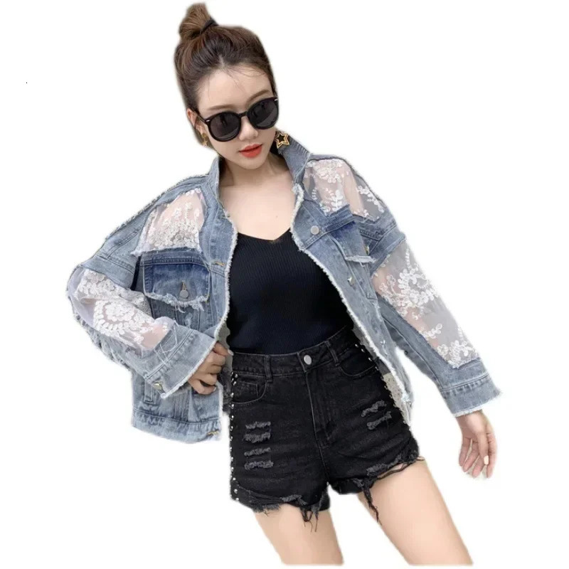 Cotton Denim Coat Women Lace Spring Autumn Ropa Cardigan Jeans Maxi Punk Gothic Bomber Jacket Windbreaker Y2k Jackets Korean 250728