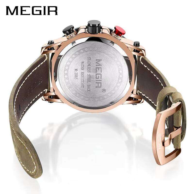 MEGIR Men's Skeleton Sports Watch - 46mm Leather Strap, Waterproof, Chronograph quartz Watch - Bulk Wholesale Watch