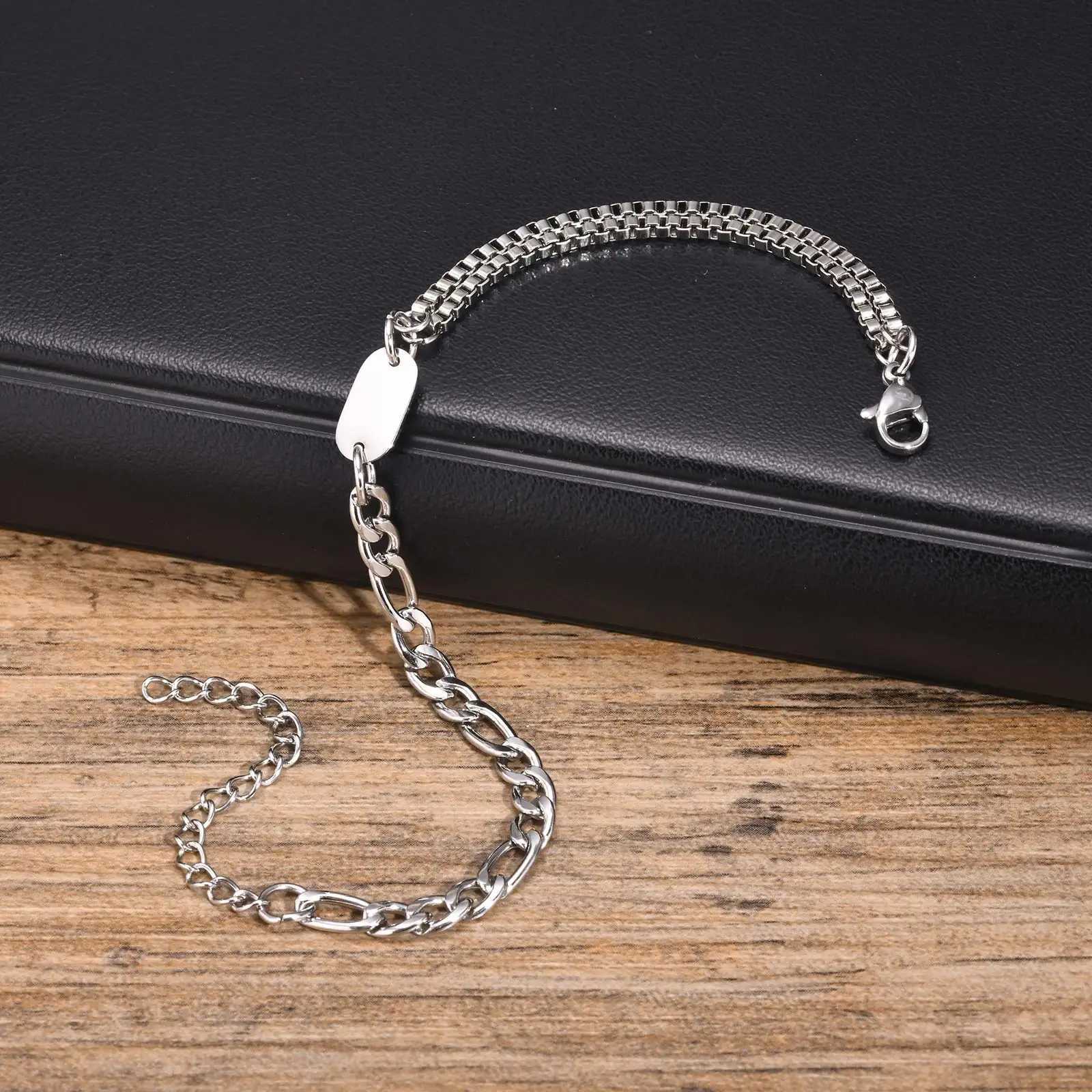 50pcs A-Z Initial Bracelets for Men Women Never Fade Figaro Chain Double Layered Box Link Chain Bracelets Name Gift for Him W250728