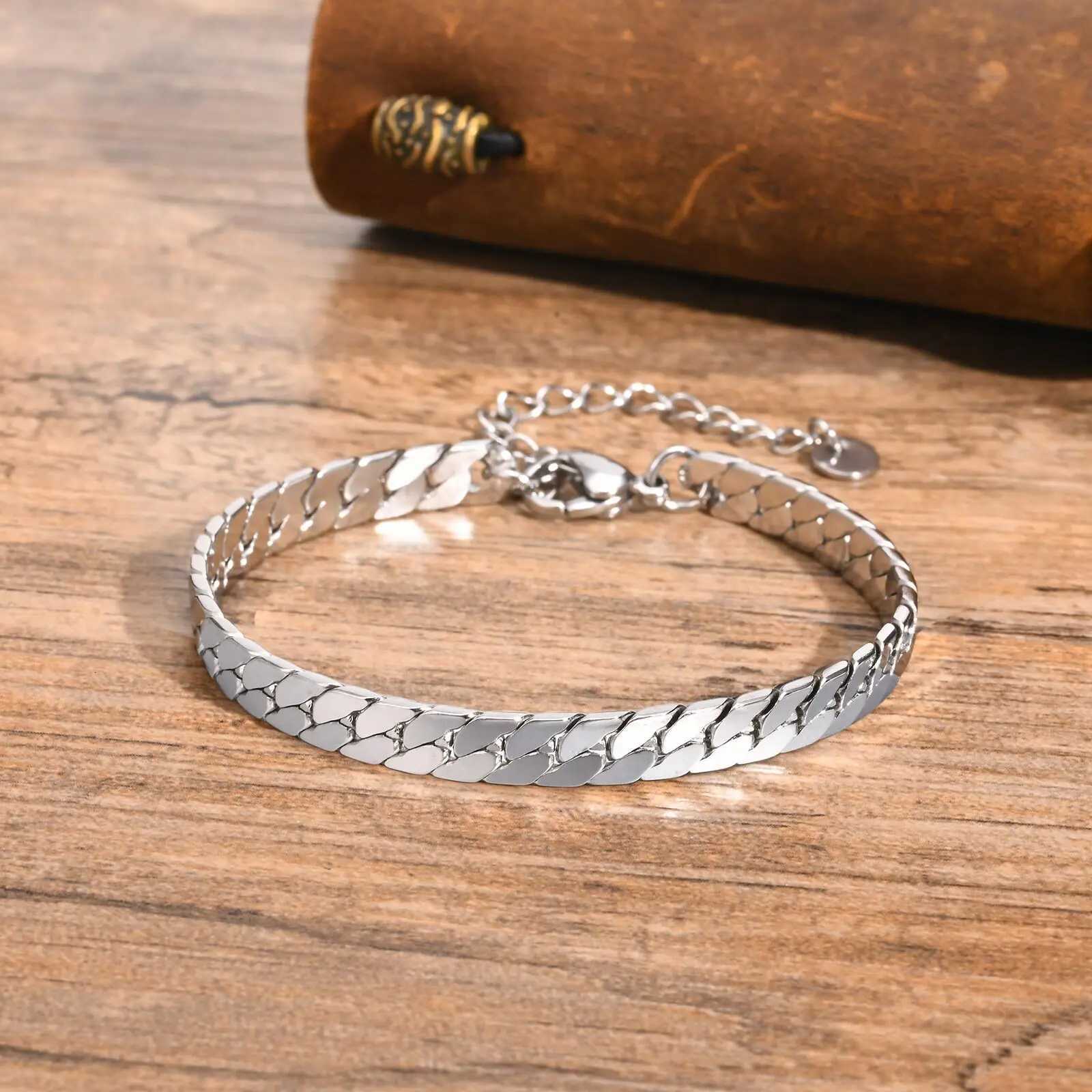Flat Cuban Chain Bracelets for Men Boys Stainless Steel Adjustable Chain Links Wristband Stylish Men Accessories Jewelry Gifts W250728