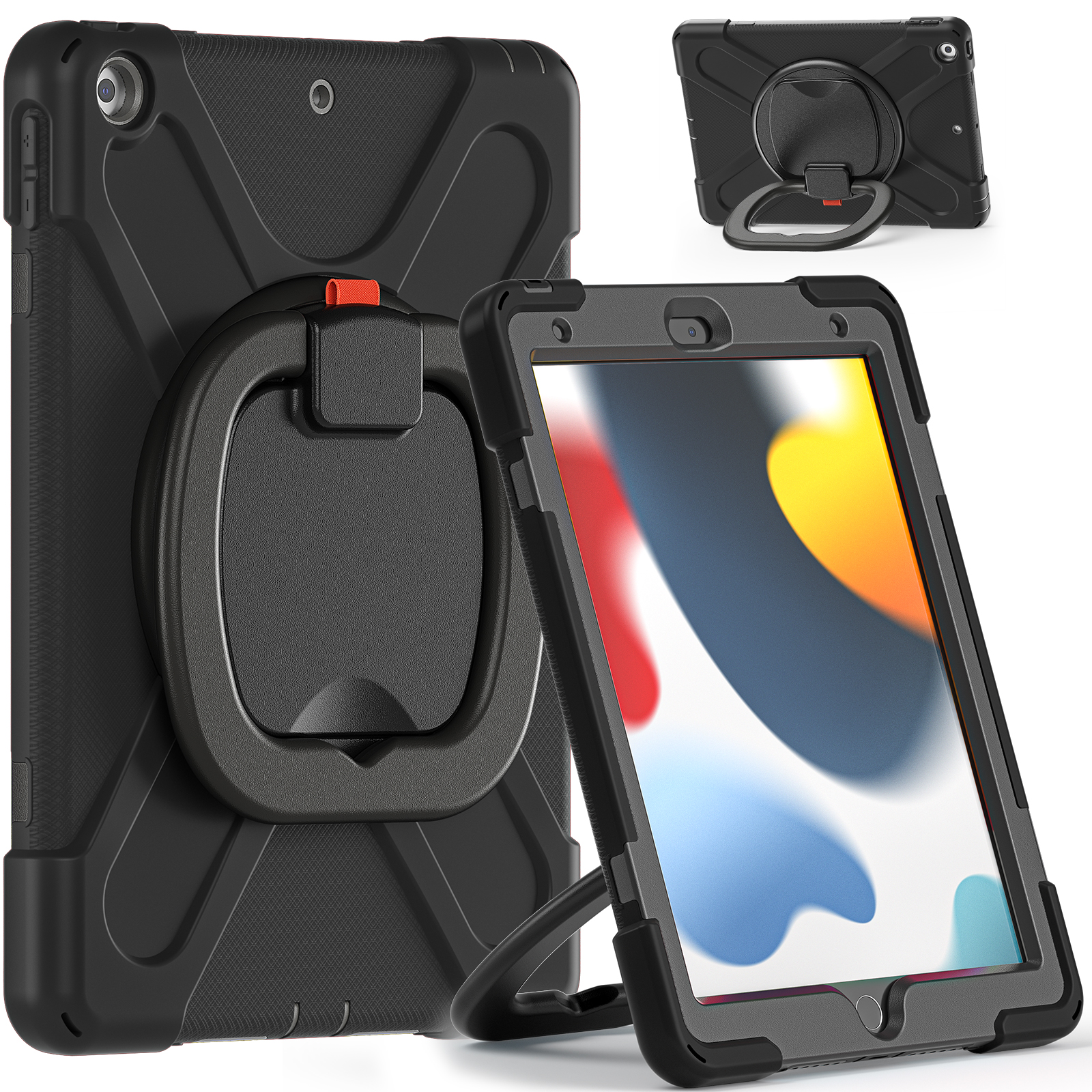 Heavy Duty Rugged Tablet Cover For IPad 7th 8th 9th Gen 10.2 inch Case 360 Degree Rotating Handle Stand Shoulder Strap Case with Screen Protector Kids