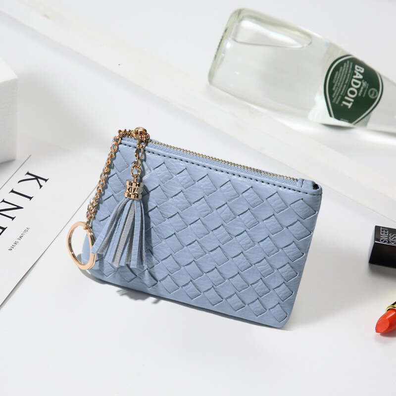 New Mini Wallet Women Zipper Purse Korean Style Woven Cute Lightweight Compact Tassel Card Holder Coin Bag
