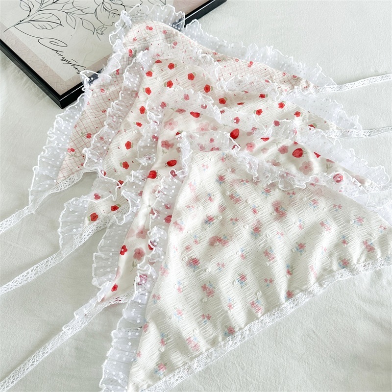 Red Strawberry Cherry Lace Headband Pastoral Style Tie Scarf Beach Style Thin Triangle Scarf 250726