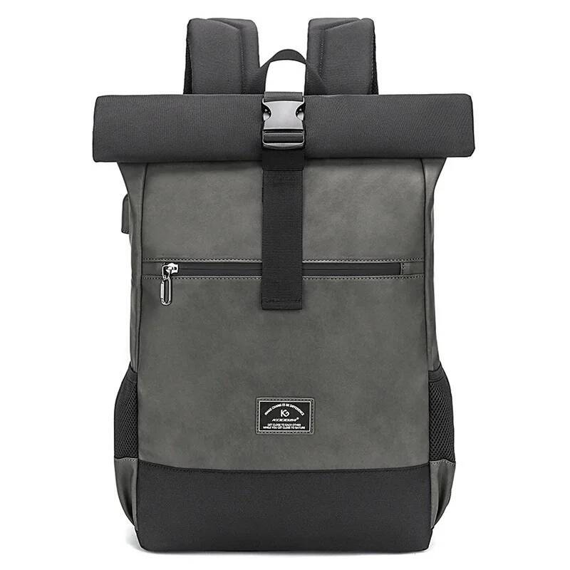Business Waterproof Travel Bag Large Capacity Backpacks 15.6 inch Laptop Bags Lightweight PU Leather Men Roll Top Rucksack high-quality
