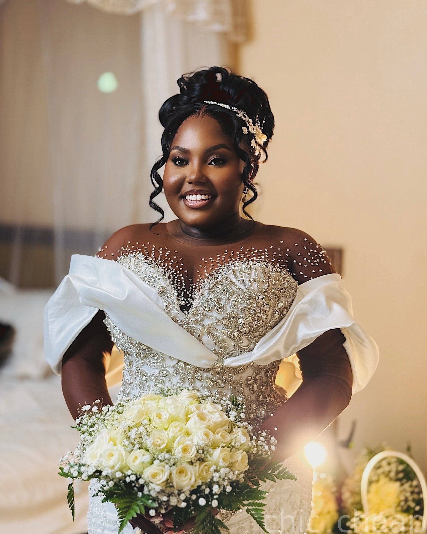 2025 Aso Ebi Plus Size Ivory Mermaid Wedding Dress Beaded Crystals Lace Detachable Train Vintage Sparkly Bridal Gowns Dresses ZJ0678