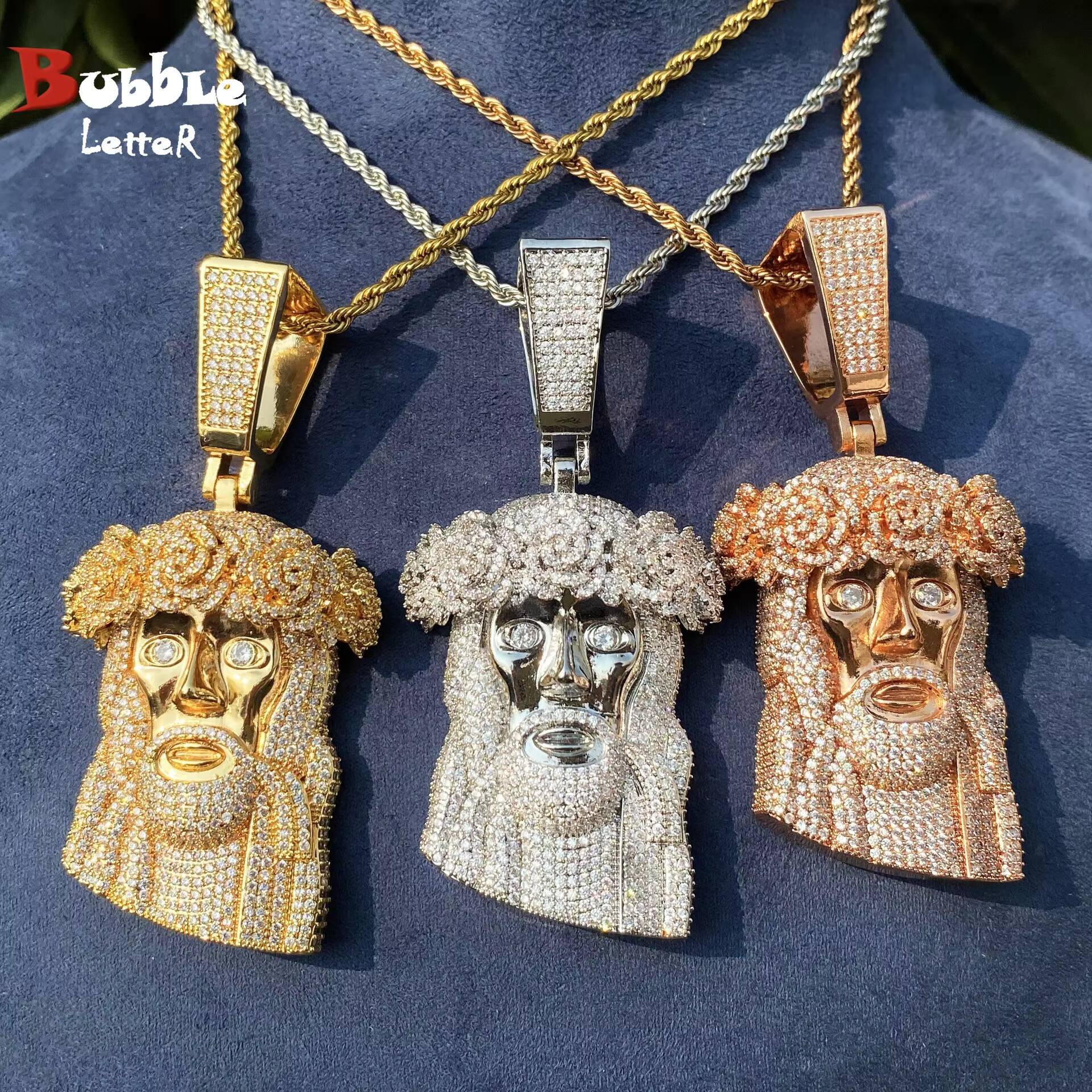 Fine 18K Gold Plated 925 Sterling Silver VVS Moissanite Diamond Mens Hip Hop Jesus Head Piece Pendant Christian Inspired