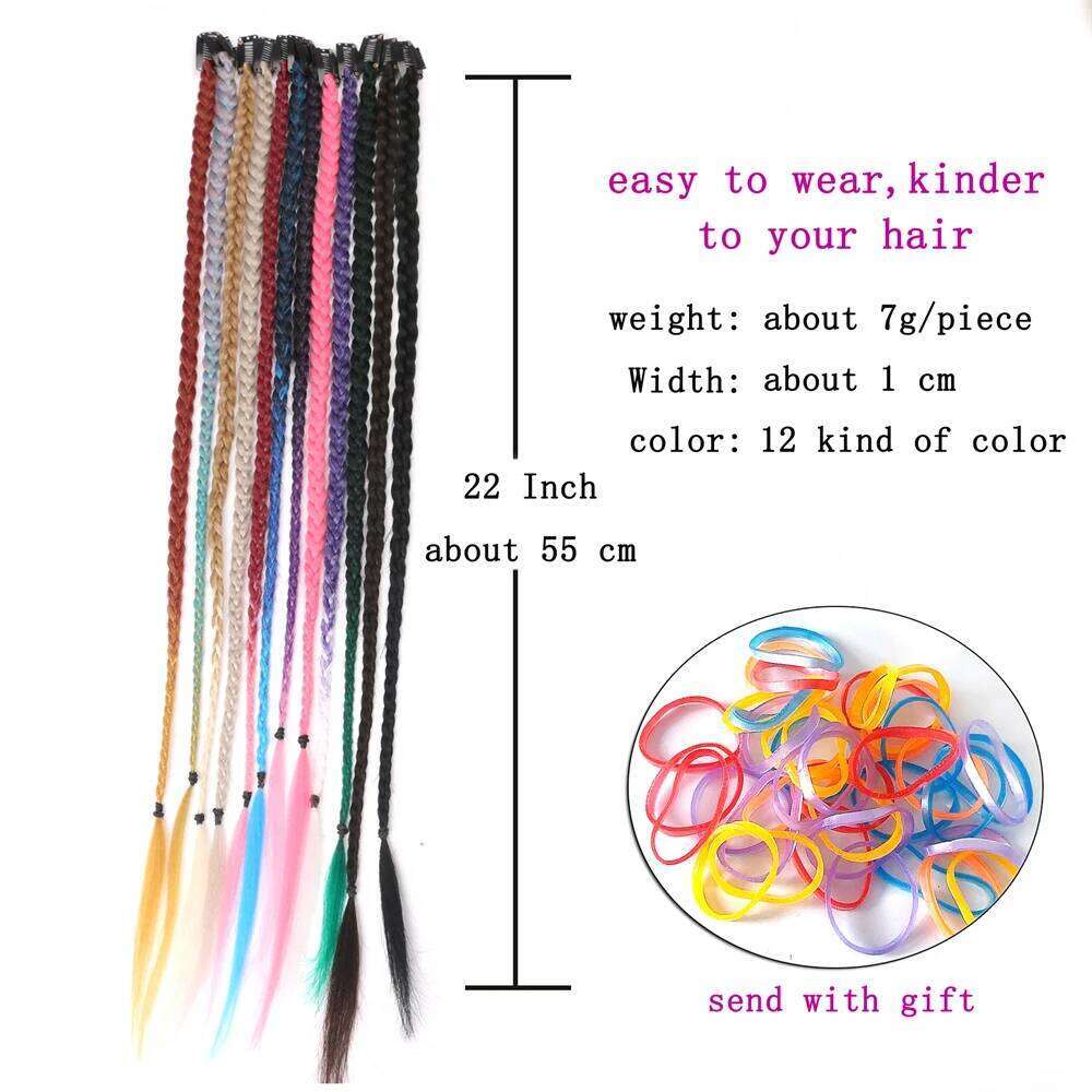 Synthetic 5 Pcs/Lot Clip-in Extensions Rainbow Colorful 22 Inch Braid Hair Extension With Clip Ombre Hairpiece Box Braids