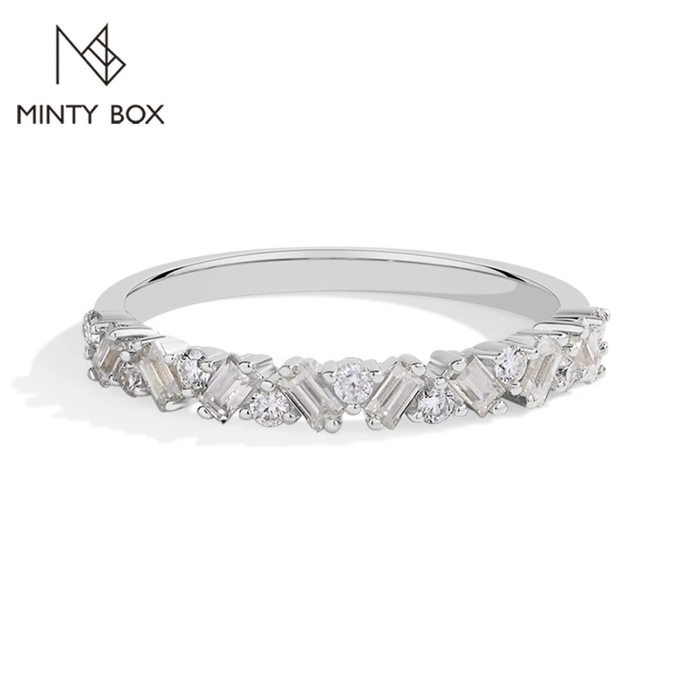 MINTYBOX Diamond Wedding Band Ring for Women S925 Sterling Silver Half Halo Stackable Rings Fine Jewelry Gift 250723