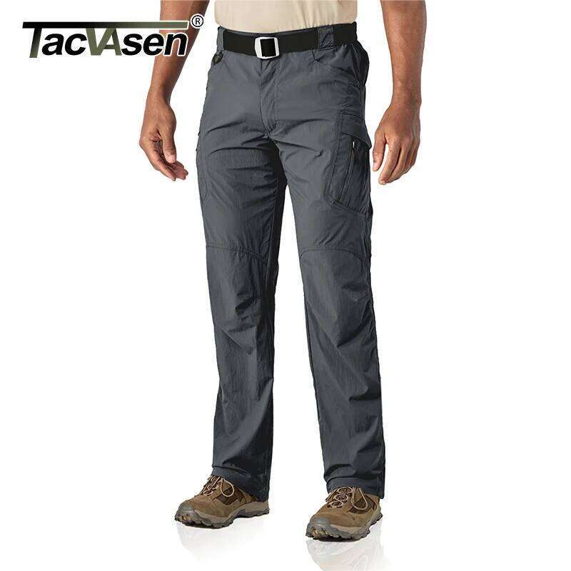TACVASEN Summer Quick Dry Men Stretch Fabric Cargo Multi-Pockets Outdoor Trousers Lightweight Workout Hiking Pants