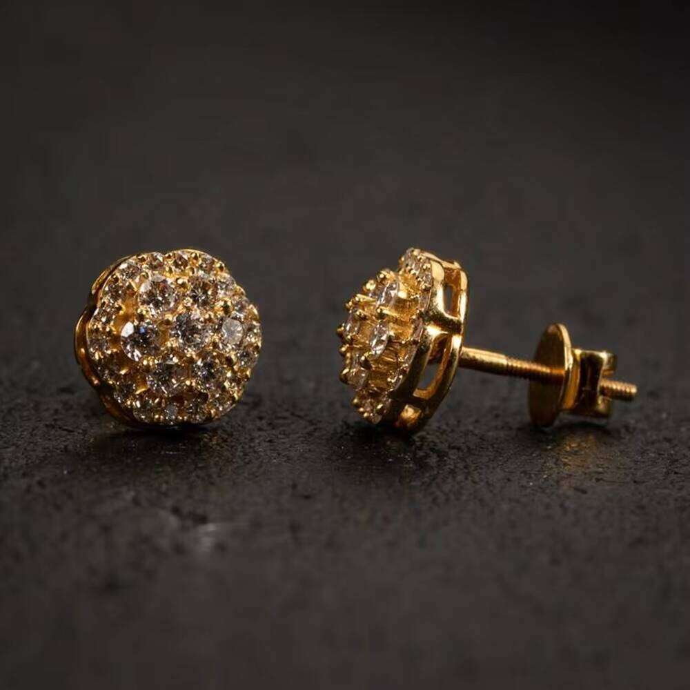 Sterling Sier Screw Back VVS Gold Plated Flower Cluster Men Iced Out Silicon Stone Stud Earrings