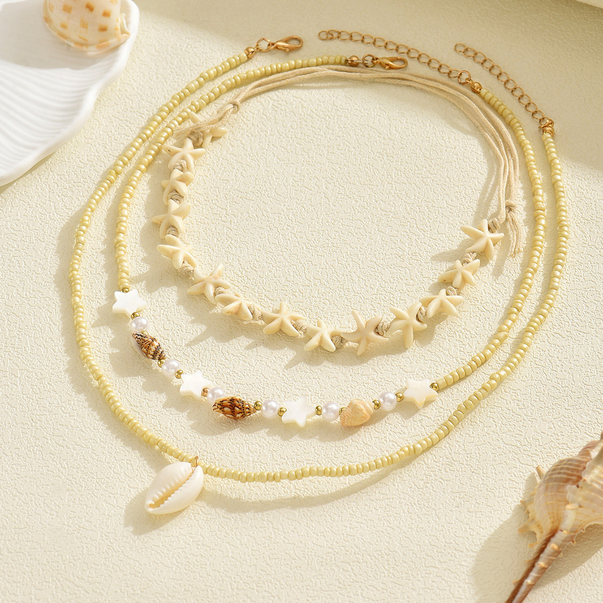 Ocean Vacation Style Starfish Conch Shell Light Niche Rice Pearl Necklace Set Jewelry for Women