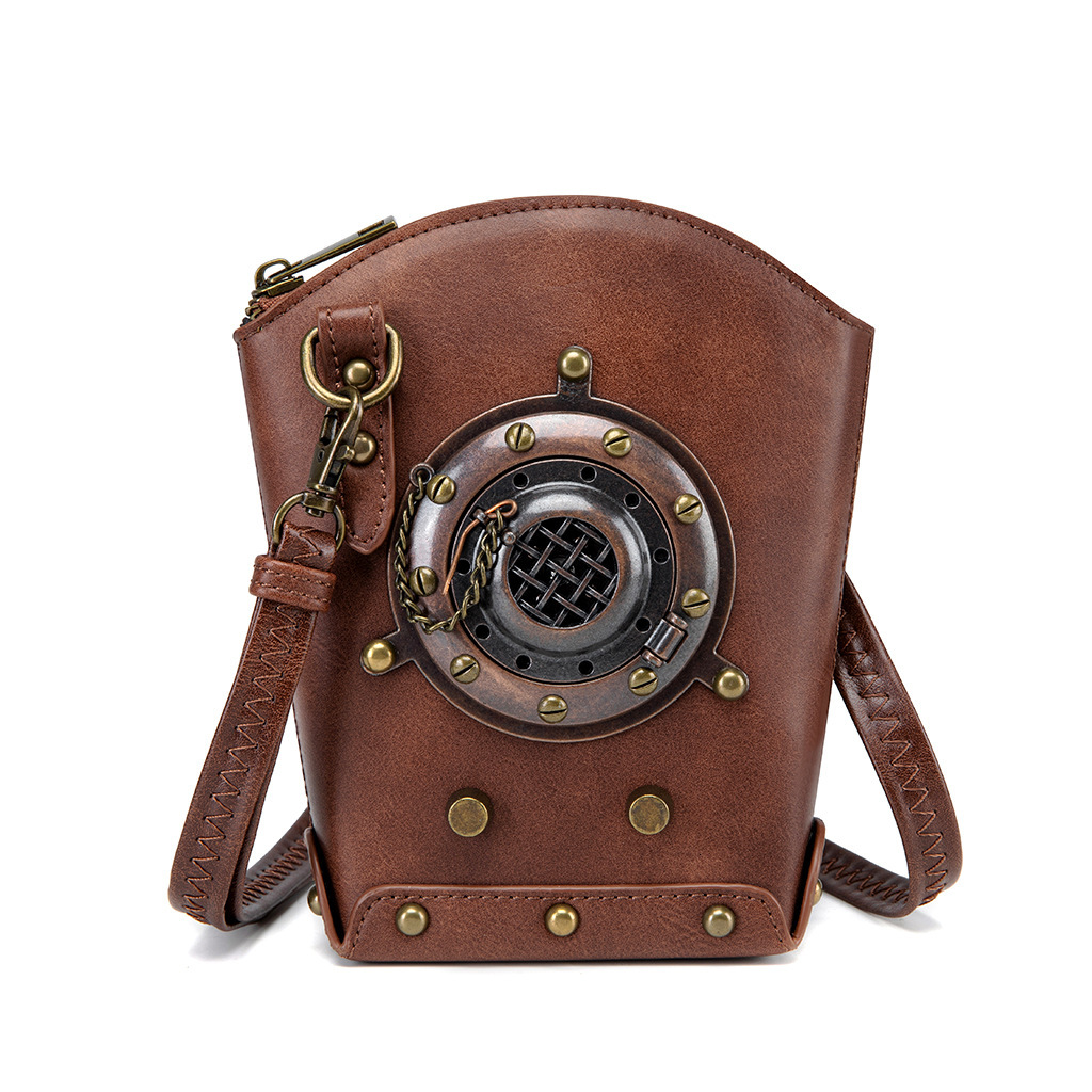 Medieval Color-Block PU Leather Women's Shoulder Industrial Style Small Square Steampunk MINI Crossbody Bag ddmymoon