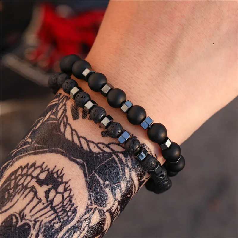 2pcs/set Beaded Bracelet Men Lava Stone Agate Tiger Eye Bead Charm Men Women Bracelet Sets Jewelry Best Gifts Mens Bracelet W250728